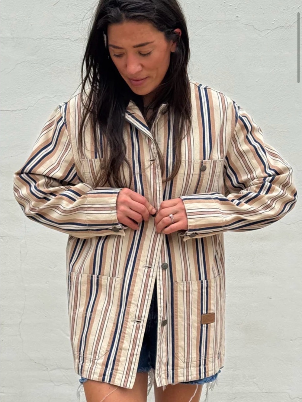 Vintage Ralph Lauren Dry Goods Supply Stripe Jacket Canvas Chore Coat Barn S